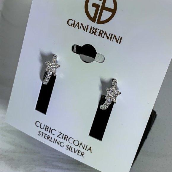 PB cubic zirconia sterling silver huggie star earr - Picture 2 of 5